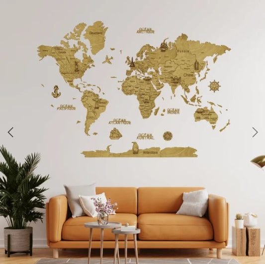 2D Holz-Weltkarte - Light, S-Größe (80*55 cm)