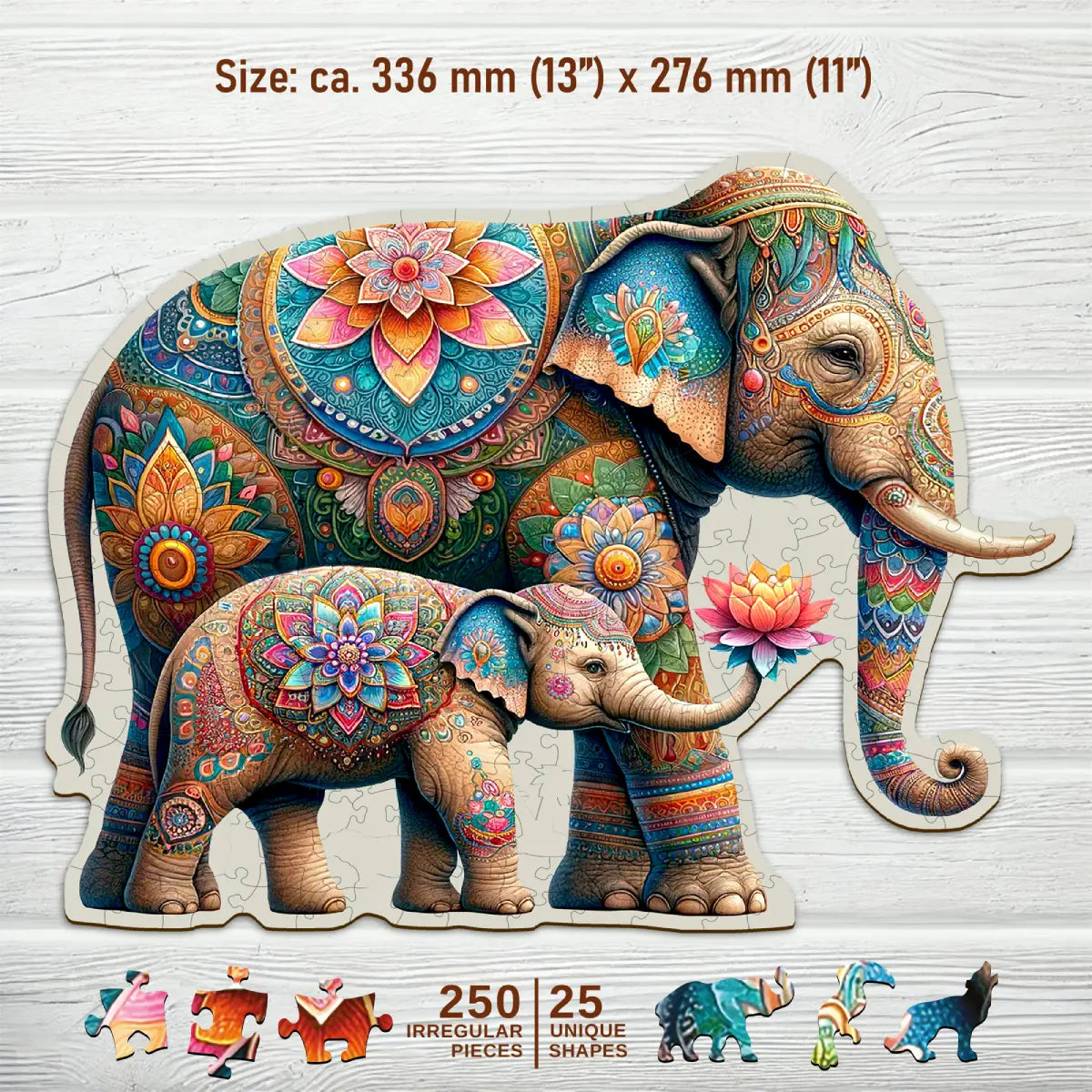 Ausgefallene Elefanten 🐘 250 Holzpuzzle